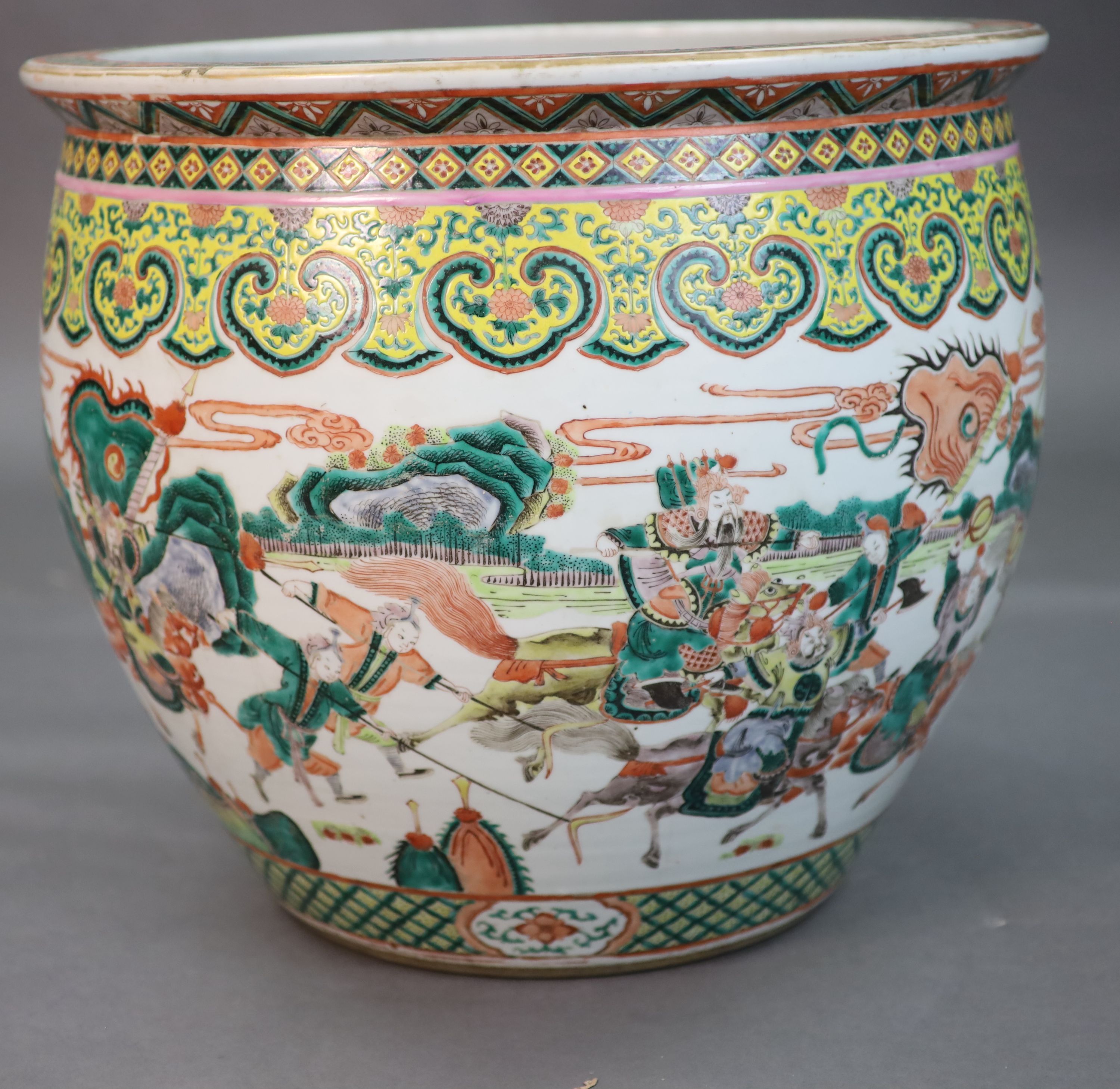 A large Chinese famille verte goldfish bowl, late 19th century, 53cm diameter, 46cm high, Provenance - A. T. Arber-Cooke